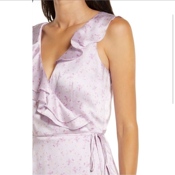 WAYF Satin Floral Wrap Maxi Dress Ruffle Neckline Purple S - Picture 10 of 10